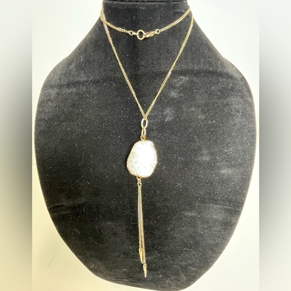 Geode Crystal Necklace with White Pendant and Gold Tone Dangles - Picture 6 of 12